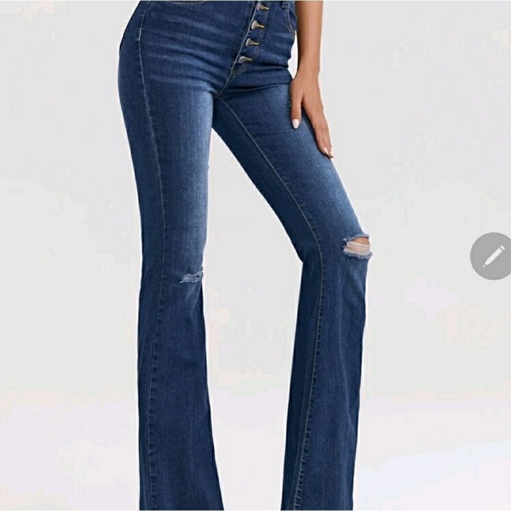 High Waist Ripped Detail Flare Leg - Picture 5 of 9